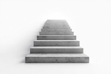 A flight of worn concrete stairs leads upward on a white backdrop , background, construction