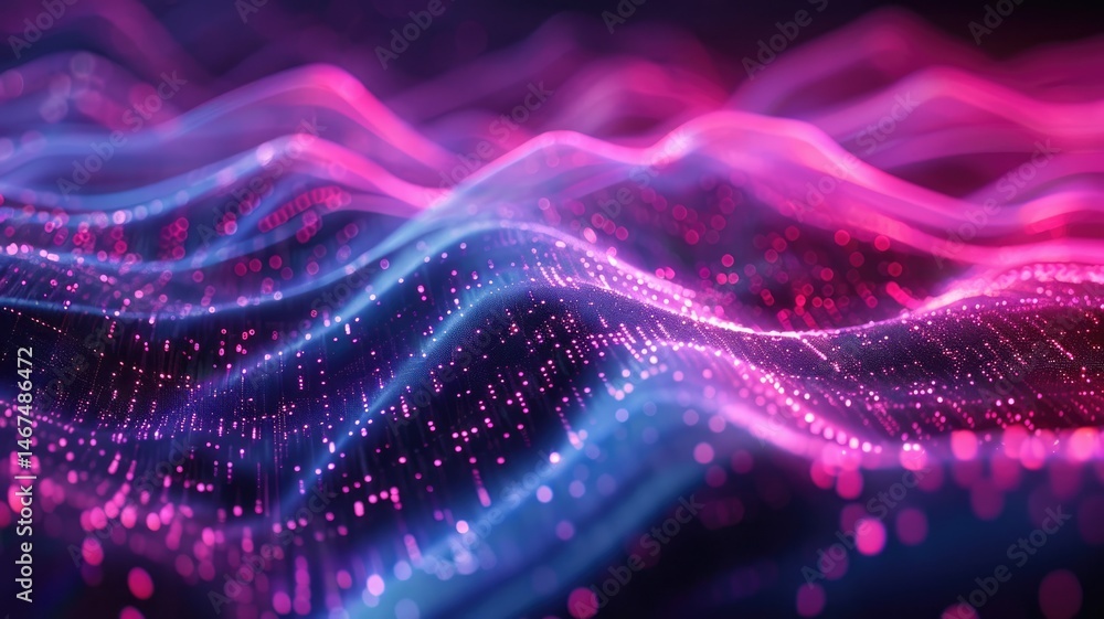 Poster abstract picture colorful light particle with digital technology style design connecting become dyna