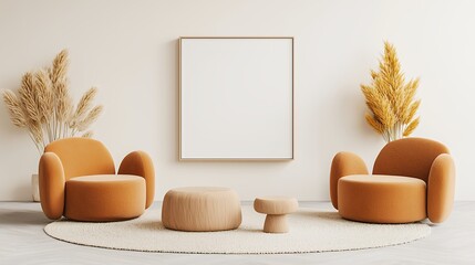 Beige Minimalist Living Room Mockup With Empty Frame
