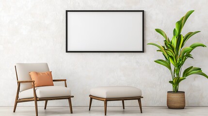 Beige Minimalist Living Room Mockup With Empty Frame and Plant