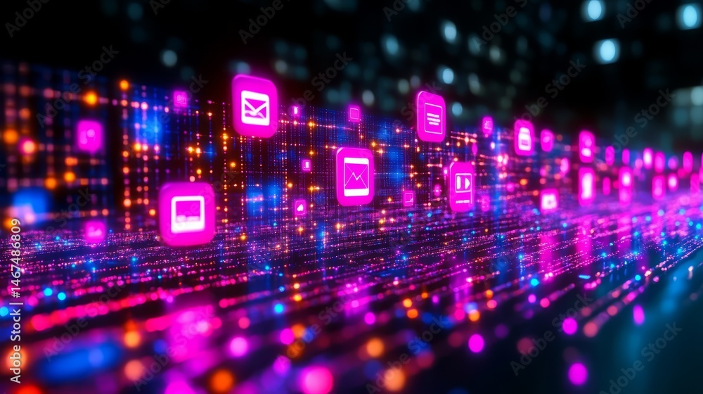 Poster digital realm: a mesmerizing depiction of the digital world, a network of interconnected data stream