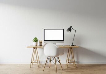 Minimalist home office setup featuring a modern computer and sleek furniture