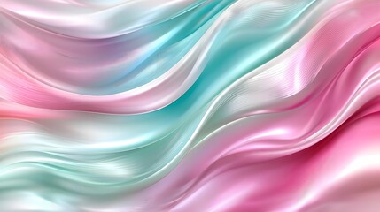 Fototapeta premium Soft Flowing Satin Fabric Waves in Blush Pink and Aqua Tones for Background Use