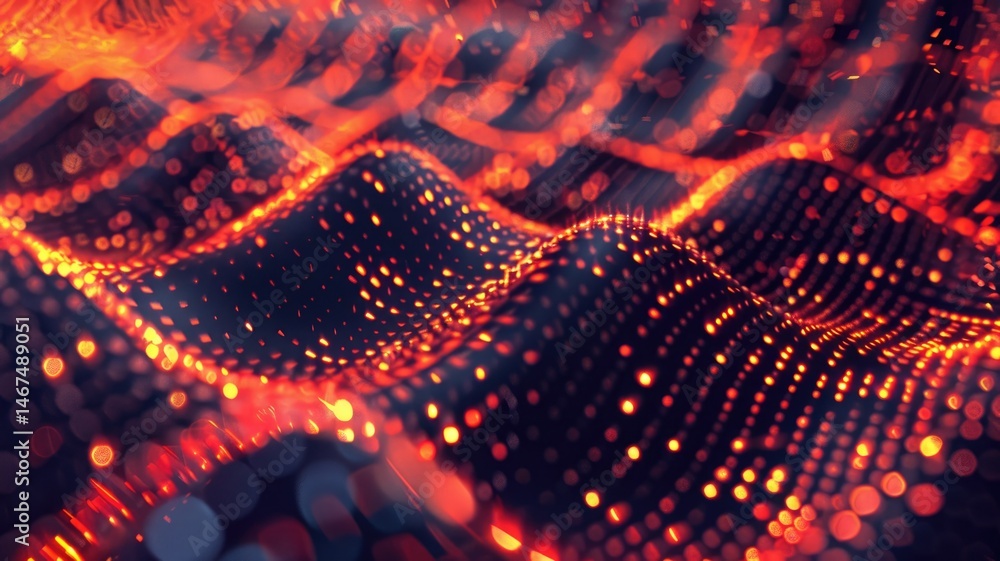 Poster abstract picture micro light sparkling particle represent data flow vivid flowing wave with high tec