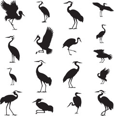 Fototapeta premium Heron Silhouette SVG – Elegant Bird Vector for Nature DesignsFlying Heron Clipart – Wildlife SVG for Crafts & PrintsWading Bird Vector – Heron Design for Nature & Bird LoversHeron Standing SVG –