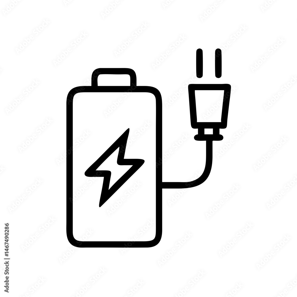 Poster battery with lightning plug on transparent background for web and graphic design