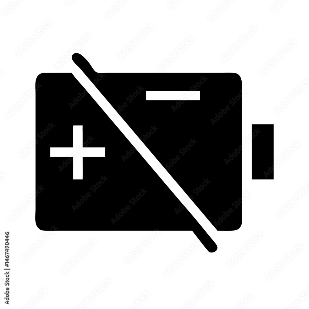 Poster battery with plus minus silhouette on transparent background for web and graphic design