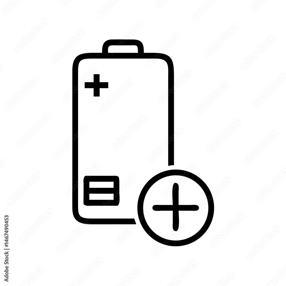 Poster battery with plus minus on transparent background for web and graphic design