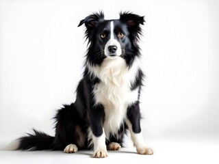 Fototapeta premium Border collie puppy sitting on a white background 