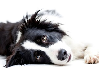 Fototapeta premium Border collie puppy on a white background close up
