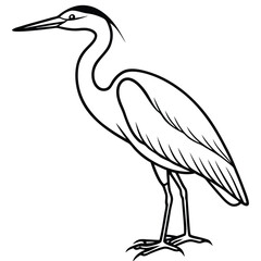 Elegant Heron Line Art Illustration Isolated White Background
