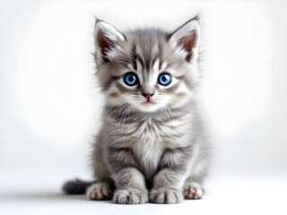 Obraz premium Cute grey kitten on white background