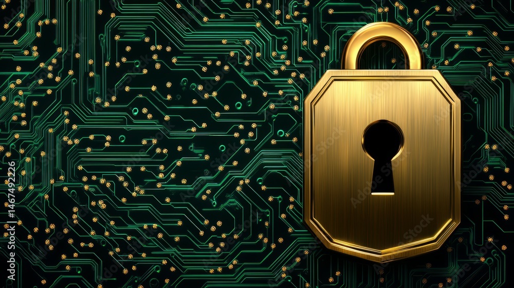 Poster digital fortress: a captivating visual representation of cybersecurity, showcasing a gleaming golden