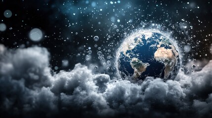 Earth surrounded by stormy clouds