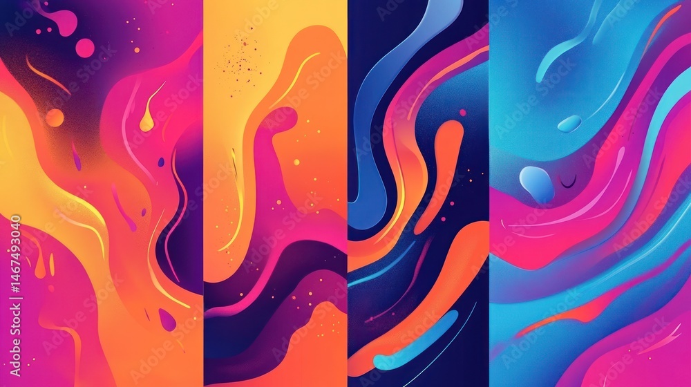 Poster colorful abstract patterns with fluid shapes and gradients