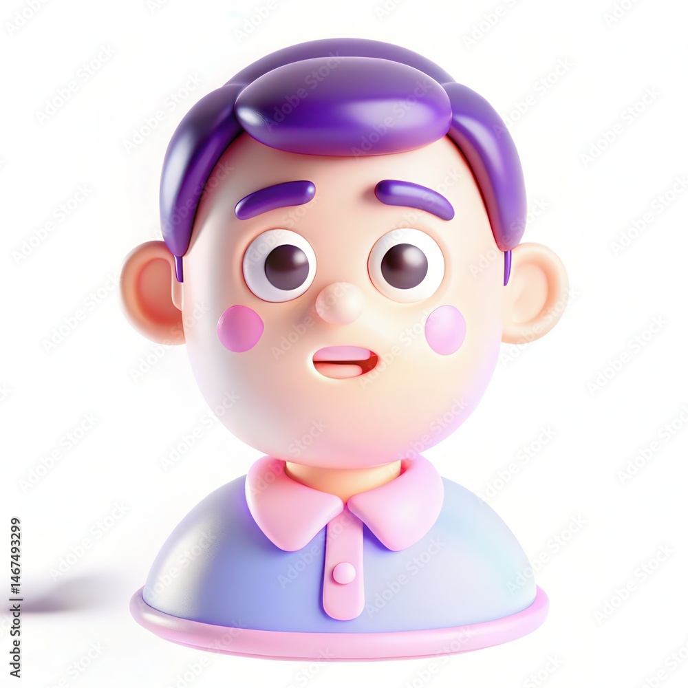 Poster a colorful 3d character bust with a surprised expression, featuring a modern design and soft texture