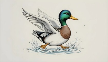 Obraz premium Detailed Illustration of a Mallard Duck Landing Gracefully