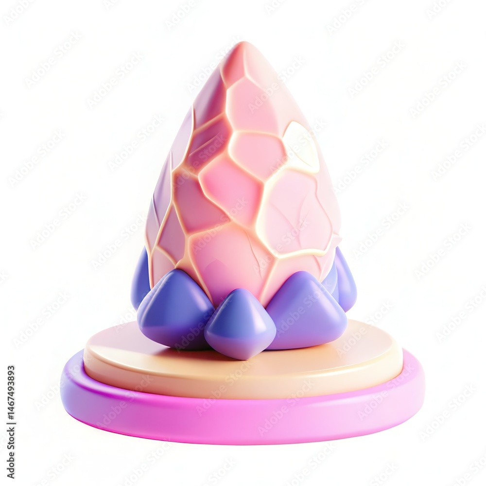 Poster a colorful, modern design featuring a stylized teardrop-shaped object on a circular base with vibran