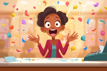 Joyful celebration of a winning moment during a colorful indoor raffle event