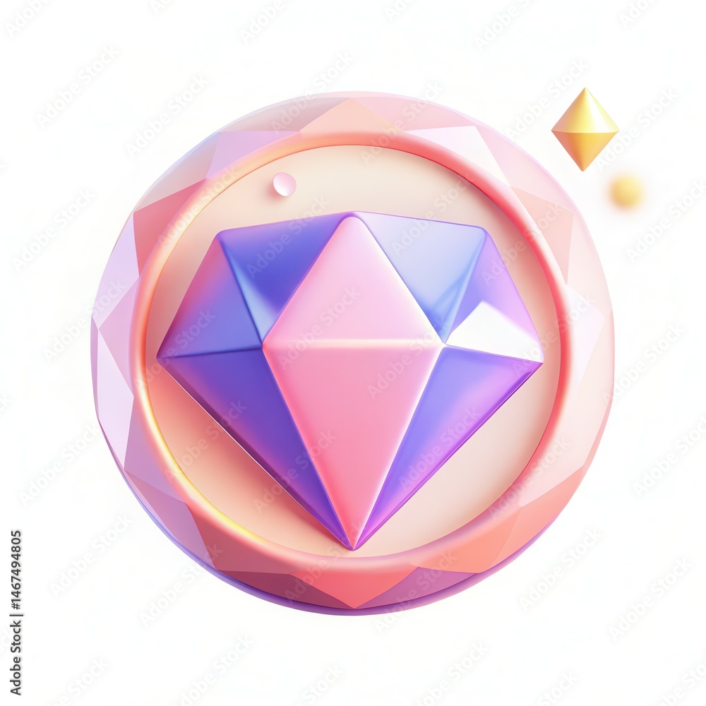 Poster a colorful 3d gem design with soft gradients and geometric shapes, featuring a prominent diamond in 