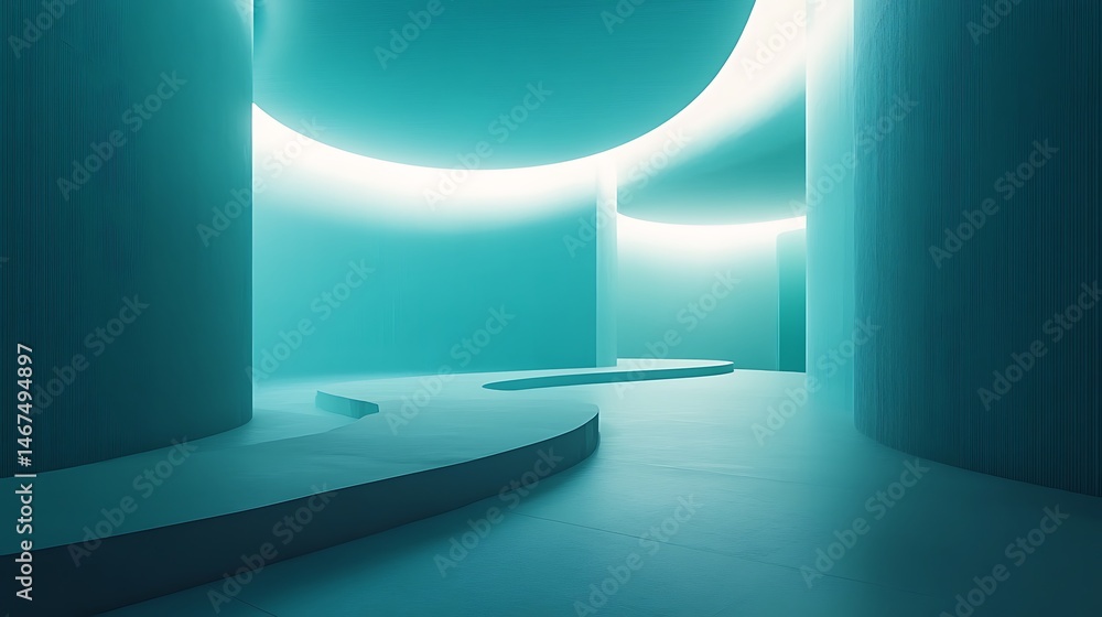 Poster surreal turquoise architecture with captivating illumination and flowing curves