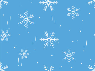 Christmas or New year seamless pattern with snowflakes on blue sky background vector.