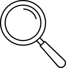 Magnifying Glass Icon: An elegant black and white line illustration of a magnifying glass, perfect for representing search, investigation, and focus.