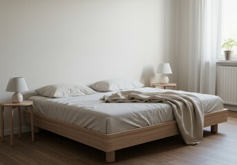 Serene bedroom ambiance with minimalist decor showcasing tranquil relaxation