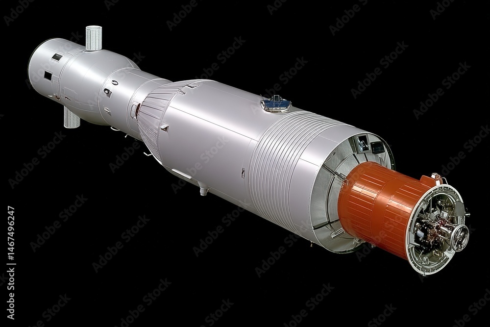 Poster rocket design illustration with detailed components and technical features.