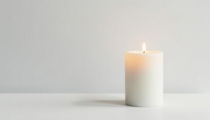 Solitary white candle, minimalist white backdrop , wax, background, design