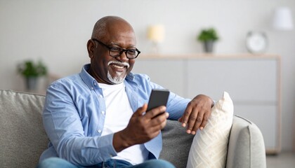Elderly Man using a Smartphone - Elders using Technology - Adapting to Advanced Society - Old Man texting, chatting, calling, surfing - Senior using a mobile phone or cellphone at Home