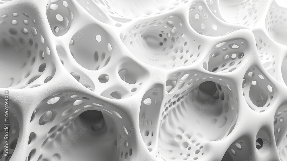 Fototapete abstract white organic structure with holes. modern 3d texture design. background image of 3d render