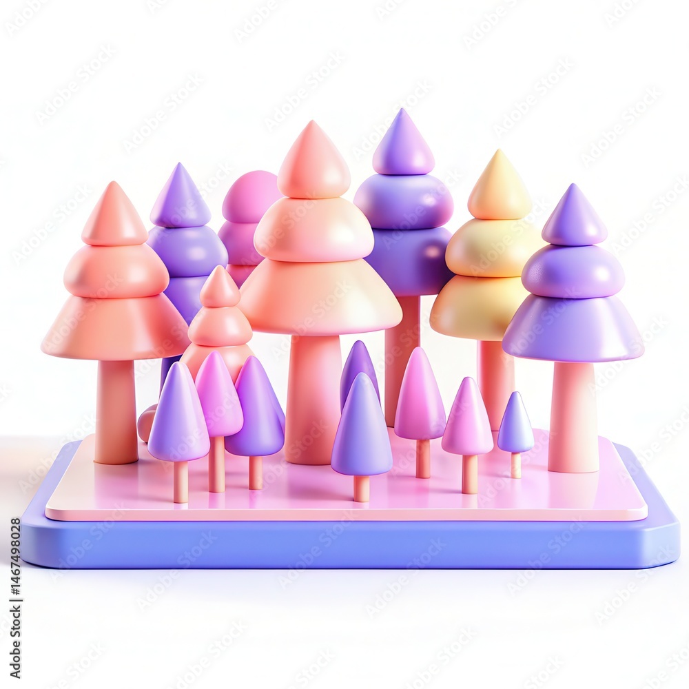 Aufkleber colorful stylized trees in various shapes and sizes arranged on a platform.