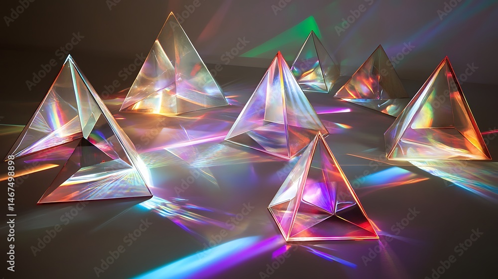 Poster prismatic pyramids: geometric forms interacting with refracted light spectrum