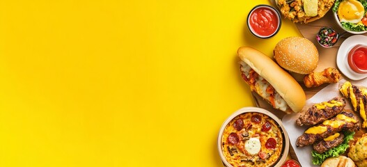 A Yellow Banner With Attractive Special Food Images For Social Media And Website, Featuring The The Design Includes A Collage Of Delicious Dishes Like Pizza,.Jpeg