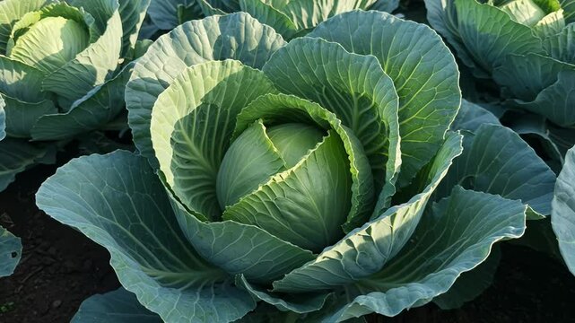 Green cabbage plants growing in rows on a farm, symbolizing agriculture, vegetable cultivation, organic produce, and sustainable farming practices for fresh, healthy food.








