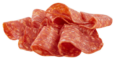 Sliced Mortadella salami cut out isolated transparent background