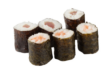 Rice balls wrapped with seaweed cut out isolated transparent background