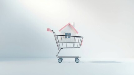 Miniature house in a shopping cart