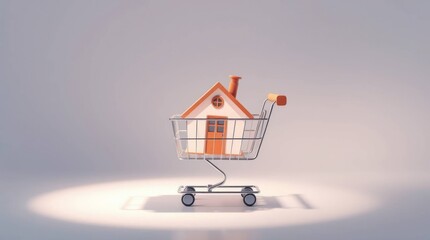 Miniature house nestles within a shopping cart
