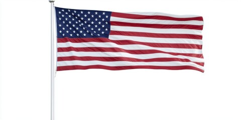 Fototapeta premium American Flag Waving Against White Background