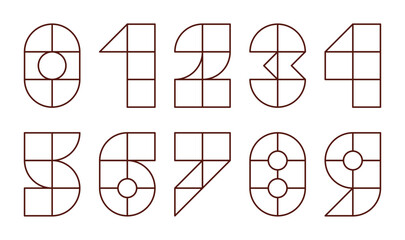set of numbers from 0 to 9. abstract geometric pattern shapes, vector trendy elements design made of circles, squares, numbers for card, invitation, wallpaper, poster	