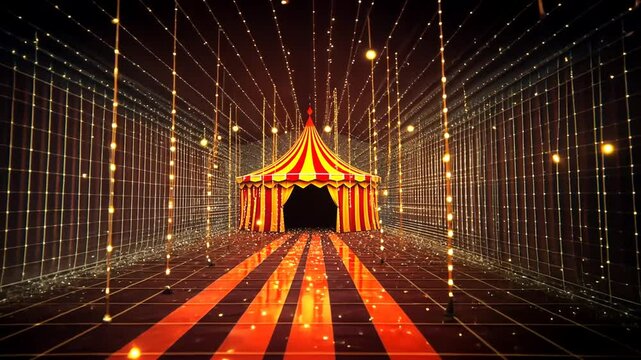 Vibrant circus tent with glowing lights and patterns
