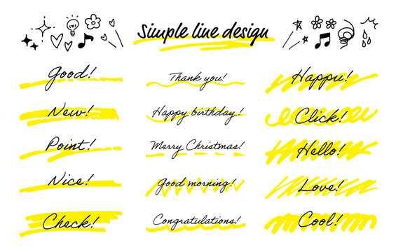 手描きの線のセット。落書きのマーカーペン。下線のベクター素材。