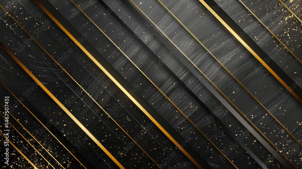 Aufkleber abstract black and gold textured diagonal lines with paint splatter. abstract image of black wall wi