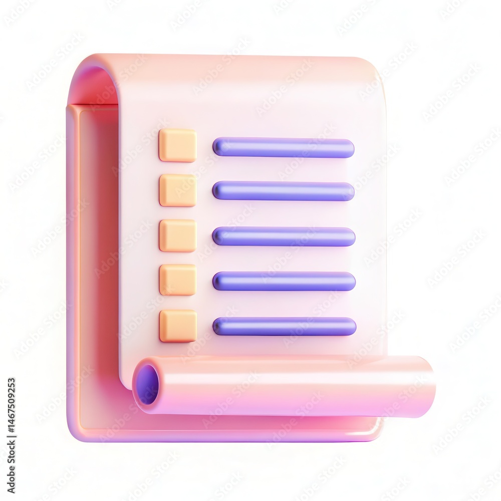 Poster a modern pastel scroll with buttons and a rolled edge, showcasing a sleek design.