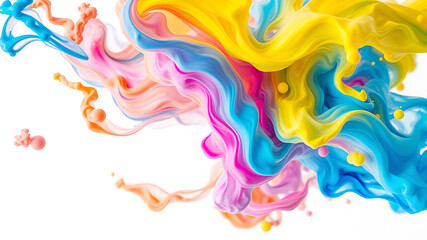Fototapeta premium Abstract Colorful Paint Swirls and Drops on White Background