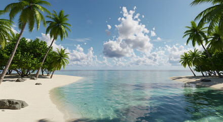 Idyllic Tropical Beach Scene with Clear Water and Palm Trees