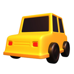 Cute 3D Yellow Toy Car Illustration Isolated Transparent Background