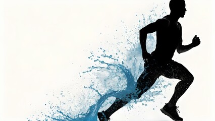 Colorful Silhouette Illustration of a Dynamic Splashy Runner Running Fast on Clean White Background